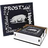 5X Schiefer Untersetzer - Prost Schwein - inkl. Holzbox & Flaschenuntersetzer Deko Glasuntersetzer T
