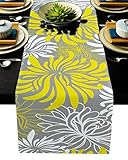 Tischläufer mit Blumenmuster, gelb, grau, weiß, Baumwolle, Leinen, lang, 183 cm, für Kommoden, Schals, Blumen, Tischläufer, für Küche, Kaffee/Esstisch, Schlafzimmer, Abendessen, Schal Dek