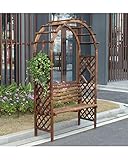 F-XW Torbogen Gartenpergola mit Bank Gartenbogen Holz Rosenbogen Rankgitter Rankhilfe Rosenhilfe Spalier Verrottungsfest 220×120×50