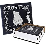 5X Schiefer Untersetzer - Prost sitzendes Schwein - inkl. Holzbox & Flaschenuntersetzer Deko Glasuntersetzer T