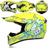 Kinder Motocross Helm Set Downhill Helme mit Brille Handschuhe Unisex Dirt Bike MTB Helm (S (55-56 cm))