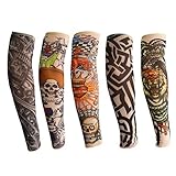 ANGTUO Tattoo Armlinge für Kinder, 5 PCS Outdoor UV Schutz Arm Sleeve Stilvolle elastische Nylon temporäre Fake Tattoo für Jungen und M