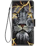 Hpory Kompatibel mit Galaxy A71 Hülle, Handyhülle Samsung Galaxy A71 Foto Muster PU Leder Klapphülle mit Handschlaufe Geldbörse Wallet Case Flip Cover Schutzhülle Etui Handytasche - Löwe Aug