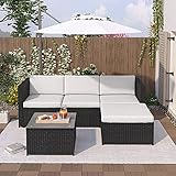 Gartenmöbel,Polyrattan Lounge-Sofagarnitur, Lounge-Gartenmöbel, Ecksofa, Couchgarnitur mit Sitz- und Rückenkissen, Lounge-Tisch mit Glasplatte (Gartenmöbel Schwarz)