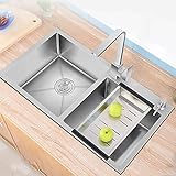 Edelstahlspüle Spülbecken Edelstahl Küchenspüle Küchenküche Edelstahl, Untergründe Doppelschale Mit Abwasserkanal-accessoires Arbeitsplatte Untermount-waschbecken Für Heimnutzung Küchenbar (Color:B)