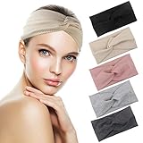 5 Stück Haarband Damen Kopftuch Kopfband Stirnband mit Schleife aus Baumwolle Knoten elastische Haarbänder für Sport Yoga Laufen F