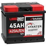 LANGZEIT Autobatterie 45Ah 12V 420A/EN ersetzt Starterbatterie 36AH 40AH 41AH 43AH 44AH 46AH 48AH 50AH doppelte Lebensdauer wartungsfrei vorg