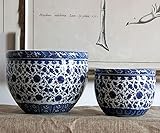 hanxiaoyishop Aquarium 2. STCK Set Keramik Fishbowl Pflanzer Blaue und weiße Porzellan Fischschale Dekorationen Goldfisch Schildkröte-Fischtank Aquarien (Color : 2 pcs Set)