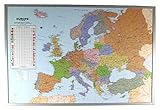 Politische Europakarte auf Kork-Pinnwand, englisch, 90x60cm: Europakarte zum Pinnen, Maßstab 1:7.000.000 Mio., mit 12 Pinnfähnchen mit silberfarbenen H