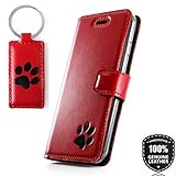 SURAZO Schwarz Pfote - Premium Vintage Ledertasche Schutzhülle Wallet Case aus Echtesleder CostaLeder Farbe Rot für Huawei P9 Lite 2017 / P8 Lite 2017