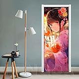 DKCAFA Türtapete Selbstklebend TürPoster Türaufkleber 3D Schlafzimmer Badezimmer Wasserdicht Wandaufkleber Abnehmbare Professionelle Vinyl Türfolie, Cartoon Kostüm Mädchen 77x200