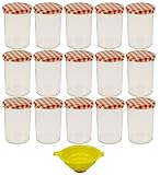 Viva Haushaltswaren - 15 x großes Marmeladenglas / Einmachglas 440 ml mit Deckel, Twist-off Gläser Set rund - als Einweckgläser, Vorratsdosen etc. verwendbar (inkl. Trichter)