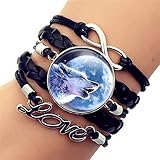 XIANNU Damen Armband,Vintage Multilayer Armband, Tier Wolf Leiter, Zeit Edelstein geflochtenes Armband für Frauen Mädchen Geburtstag Schmuck Geschenk