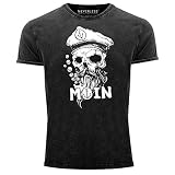 Neverless® Herren Vintage Shirt Moin Kapitän Totenkopf Anker Bart Hamburg Printshirt T-Shirt Aufdruck Used Look schwarz 3XL