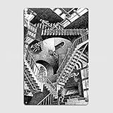 MC Escher Poster Relativity Optische Täuschung Leinwand Wandkunst MC Escher Drucke Abstrakte Gemälde Ästhetische Bilder Wohnkultur 50x70cmx1 Kein R