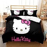 Revna Hello Kitty Bettwäsche 135x200 cm Kinder Bettbezug Mädchen Bettwäsche Set Mikrofaser Bettbezug Kissenbezug Versteckter Reißverschluss (E,135x200+80x80cm)