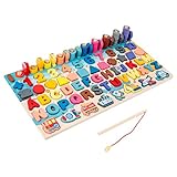 Phrat Montessori Mathe Steckspiel/Kinder Angelspiel Holzspielzeug Sortieren Steckpuzzle Mathe Zählen Vorschule Lernen Baby Holzblöcke Kinderspielzeug für Jungen Mädchen ab 2 3 4 J