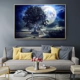 Schöne Nachthimmel mit Sternen Mond Baum Landschaft Leinwand Malerei Wandkunst Poster und Drucke Wohnkultur Bild 50x70cm | 19,7x27,5' R