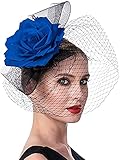 Hstiser Y2k Haarreif, mit Federnetz, für Damen, Hochzeit, Haarclip, elegant, für Festivals, Partys, Vintage-Stil, große Kopfbedeckung, blau, Einheitsgröß