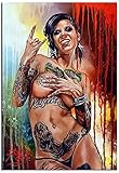 Wandkunst 70x90 cm rahmenloses abstraktes Mädchen modernes Hip-Hop-Tattoo für Frauen und amerikanisches Mädchen Körperhintergrundfarbe nach Hause Wanddek