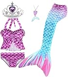 Le SSara 5Pcs Mädchen Badeanzug Meerjungfrau Schwänze zum Schwimmen Prinzessin Bikini Set Geburtstagsgeschenk 3-12 Jahre (Keine Monoflosse) (GB22+5pcsPur, 7-8 Jahre)