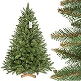 FAIRYTREES künstlicher Weihnachtsbaum FICHTE Natur, grüner Stamm, Material PVC, inkl. Holzständer, 150cm, FT01-150