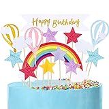 MELLIEX 17 Stück Tortendeko, Kuchendeko Geburtstag Regenbogen Sterne Happy Birthday Girlande Cake Topper Dekoration für Mädchen Jung