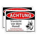 Jowanyo Achtung Vorsicht vor dem Hund Schild,18 x 25 cm,Reflektierendes Aluminium,2 Stück