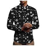 Herren Weihnachtshemd Lustig 3D Druck Weihnachts Freizeithemd Langärm Slim Fit Männer Funky Xmas Bluse Shirt Schneeflocken Santa Candy gedruckt Weihnachten Shirt Top Bluse Urlaub Strand Party Top