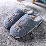 Bequem atmungsaktiv Hausschuhe,Weihnachtshaus Hausschuhe für Herren Damen Damen,Elch Clogs für Söhne Töchter,rutschfest,warm,atmungsaktiv,Indoor-Schuhe, Nebel blau_35-36
