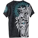 Herrenmode Odin & Raven T-Shirt, 3D-Tätowierung Gedrucktes Wikinger-Kompass-Amulett, Kurzarm, Frühling, Sommer, Schnell Trocknend, Straßenkleidung (Color : Light Blue, Size : XL)