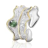 ✦ Geschenke für Weihnachten ✦Springlight S925 Sterling Silber Breit Ring Damen Blätter Ring Silber Grüner Stein/Bernstein Groß Ring Handgemachte Naturstein Schmuck Geschenke für Frauen.（Green）