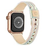 Goosehill Kompatibel mit Apple Watch Armband,Stoff Nylon Gewebt Ersatzband mit Leder Futter und Druckverschluss für iWatch Series 6/5/4/3/2/1 SE, Schlank Regenbogen 38mm/40