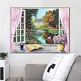 Diamant Malere Kits,DIY 5D Diamond Painting Set Fensterrahmen,Malen nach Zahlen Diamant,Diamant Painting Bilder Arts Craft für Home Wand-Decor Round Drill 90x180