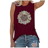 MRULIC Damen Tank Top äRmelloses Drucken Weste Tank Shirt Tunika Bluse Tops Casual Oberteil Shirts Pullover Sommerbluse Sommertop Basic Top(Wein,L)