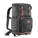 Mantona 21343 Luis Retro Fotorucksack (mit Echtleder-Applikationen, inkl. Regenschutzhülle, flexible Einteilung und Laptopfach, geeignet für 1x DSLR-Kamera, 3x Objektive und diverses Fotozubehör) grü