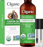 Cliganic USDA Bio-Rizinusöl, 100% rein, mit Wimpern-Kit (2oz) | für Wimpern, Augenbrauen, Haare & Haut | natürlich kaltgepresst unraffiniert Hexanfrei | DIY Trägeröl | Cliganic 90 Tage G