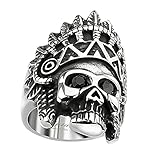 Piersando Herren Männer Biker Rocker Ring Apache Indianer Totenkopf schwarze Augen Edelstahl Silber Schwarz Größe 74 (23.6)