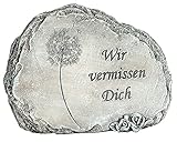 dekojohnson Grabschmuck wetterfest Grabstein Blume aus Poly Dekostein mit Spruch Wir vermissen Dich Gedenkstein liebevolle Grabdekoration antik grau 15