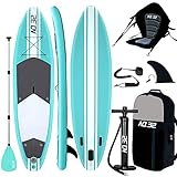 Aufblasbares SUP Board für Stand Up Paddle Board (15cm Dick) | Surfbrett Sets mit Hochdruck-Pumpe + Verstellbare Paddel + Kajak Sitz + 3 Finnen + Füße TPU Paddle Leash + Rucksack & Rep