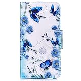 kompatibel mit Wiko Lenny 4 Hülle,Wiko Lenny 4 Lederhülle,Wiko Lenny 4 Tasche Leder Flip Case Brieftasche Etui Schutzhülle Flip Hülle Handytasche für Wiko Lenny 4,Blau Schmetterling