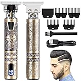 Haarschneidemaschine Profi, Haarschneider Herren Bartschneider Schnurloser mit LED-Display, Haartrimmer Barttrimmer Elektrisch Langhaarschneider USB Laden T Klinge mit 4 Kämme für Männer und F