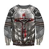 JJLLAZAD Christian Cross Jesus Knight Pullover Sweatshirt 3D Print Full Zip Casual Hoodie Lose Unisex-Jacke Mit Großen Taschen Im Herbst,Armor Sweater,XL