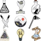 WILLBOND 9 Stücke Karikatur Emaille Brosche Set Chemische Abzeichen Wissenschaft Pins Set Mond Sonne Runde Brosche für Wissenschaft Liebhaber Wissenschaft Physikalische Halloween Weihnachten Geschenk