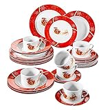 VEWEET, Serie CHRISTMASDEER, 30 teilig Set Porzellan Geschirrservice, Kaffeeservice, Kombiservice für W