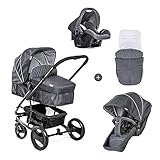 Hauck Kombi Kinderwagen Pacific 4 Shop N Drive / inkl. Babywanne umbaubar zu Sportsitz / inkl. Autositz / inkl. Beindecke / Sitz Wendbar / Große Räder / Belastbar bis 25 kg / Melange C