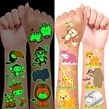 LEADTEAM 32 Stück Zoo Tattoo Set für Kinder, Dschungeltier Metall glitter temporäres Tattoo Leuchten im Dunkeln Fake Tattoo, Jungen Mädchen Geburtstagsparty Dekor Geschenke Klassenzimmer Belohnung