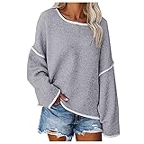 XUNN Damen Tops Mode O-Neck Reine Farbe Langarm Horn Ärmel B