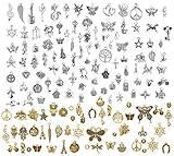 LABOTA 150 Stücke Charm Anhänger zum Schmuck Basteln Armband Halskette Ohrring Gemischte Charms, Antik Silber&B