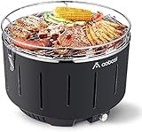 Tischgrill Holzkohle|Aobosi Rauchfreier Holzkohlegrill Tischgrill|Kohle Tragbarer Griller|Tragetasche&USB Aktivbelüftung Lüfter Temperaturkontrolle BBQ Grill für Outdoor Garten Party Balkon 35x35x22